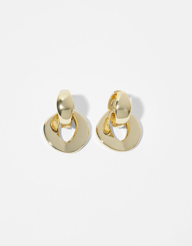 Gold-Plated Oval Charm Chunky Hoops, , large