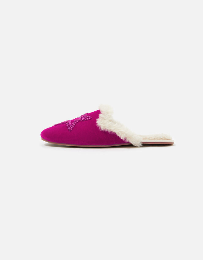 Embellished Star Velvet Slippers, Pink (PINK), large