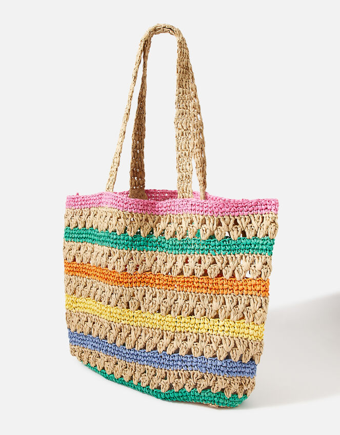 Rainbow Raffia Shopper Bag, , large