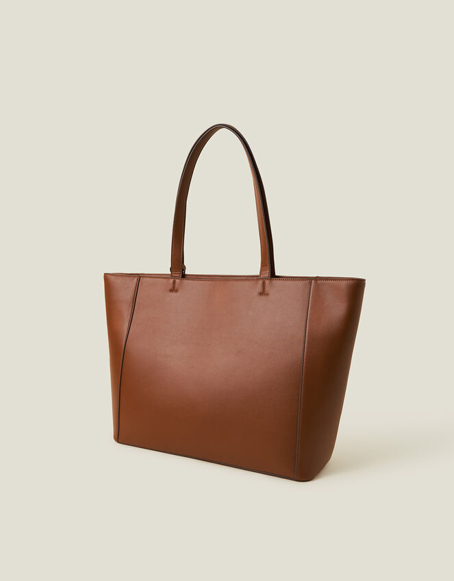Smooth Faux Leather Tote Bag, Tan (TAN), large