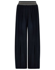 Smocked Wide Leg Beach Trousers, Black (BLACK), large