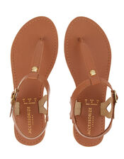 Seashell Charm Leather Sandals, Tan (TAN), large