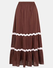 Ric Rac Tiered Maxi Skirt, Brown (BROWN), large