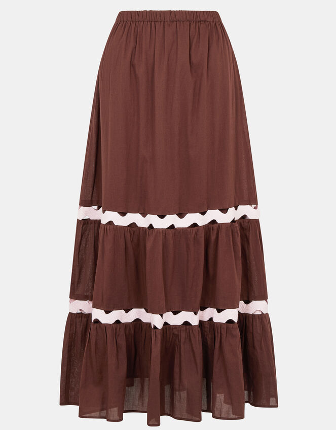 Ric Rac Tiered Maxi Skirt, Brown (BROWN), large