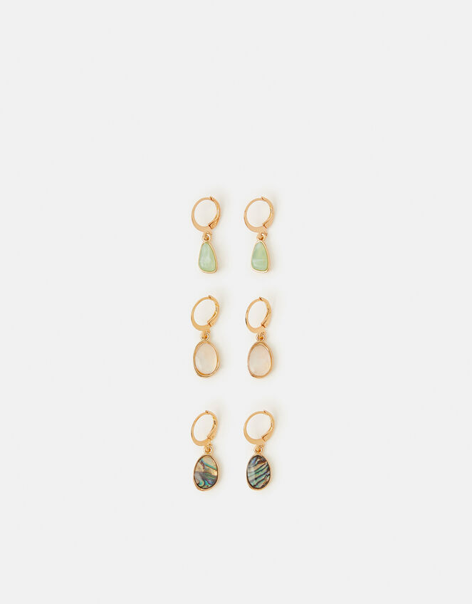 3-Pack Mini Stone Drop Hoop Earrings, , large