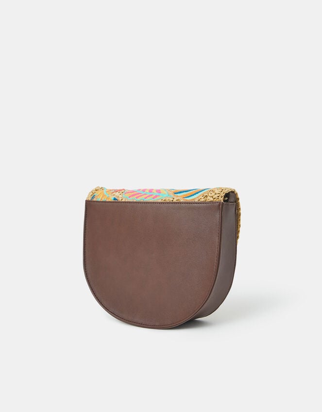 Embroidered Raffia Crossbody Bag, , large