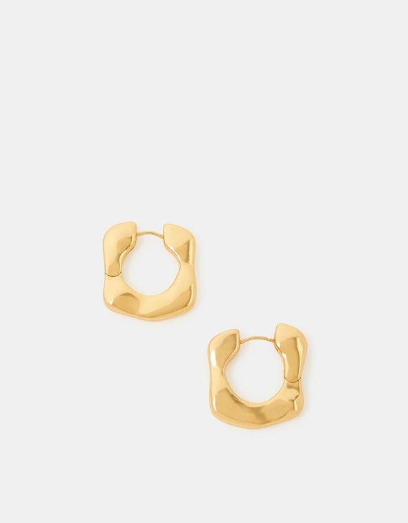 14ct Gold-Plated Molten Square Hoop Earrings, , large