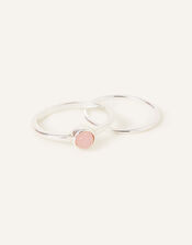 Recycled Sterling Silver Rose Quartz Rings Set of Two, Pink (PINK), large