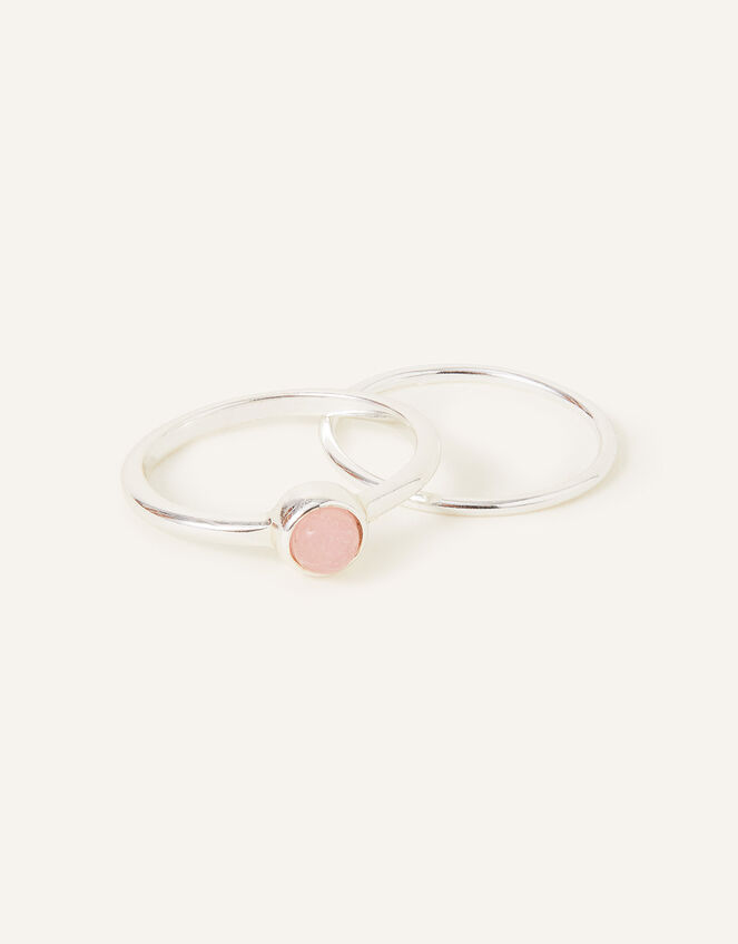 Recycled Sterling Silver Rose Quartz Rings Set of Two, Pink (PINK), large