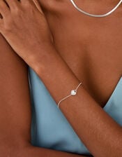 Sterling Silver Heart Initial Bracelet, Silver (ST SILVER), large