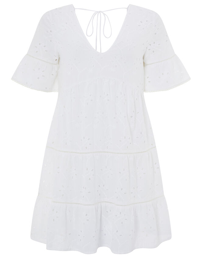 Schiffli Cutwork Dress, White (WHITE), large