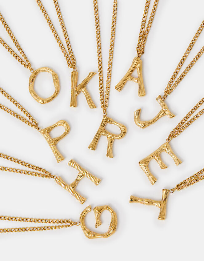 Stainless Steel Bamboo Initial Pendant Necklace, Gold (GOLD), large