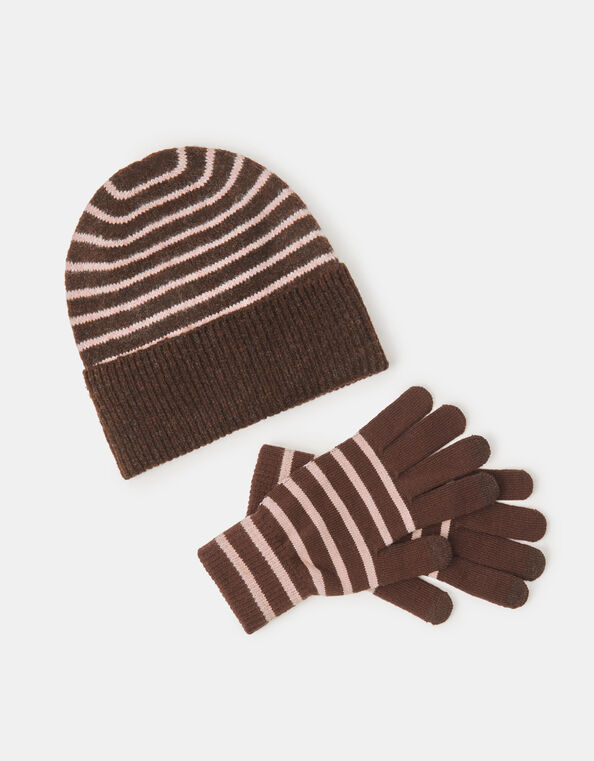 Stripe Beanie & Gloves Set, , large