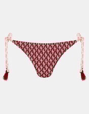 Floral Tie Side Bikini Bottoms, Red (BURGUNDY), large