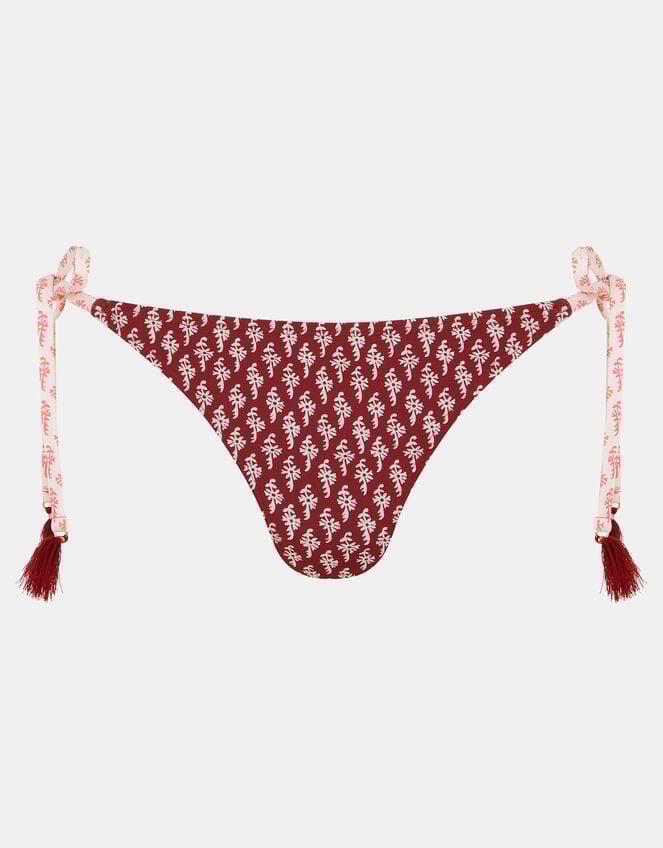 Floral Tie Side Bikini Bottoms, Red (BURGUNDY), large