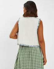 Floral Embroidered Quilted Waistcoat, Ivory (IVORY), large