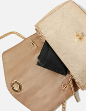 Leather Twist Lock Chain Cross-Body Bag, Gold (GOLD), large