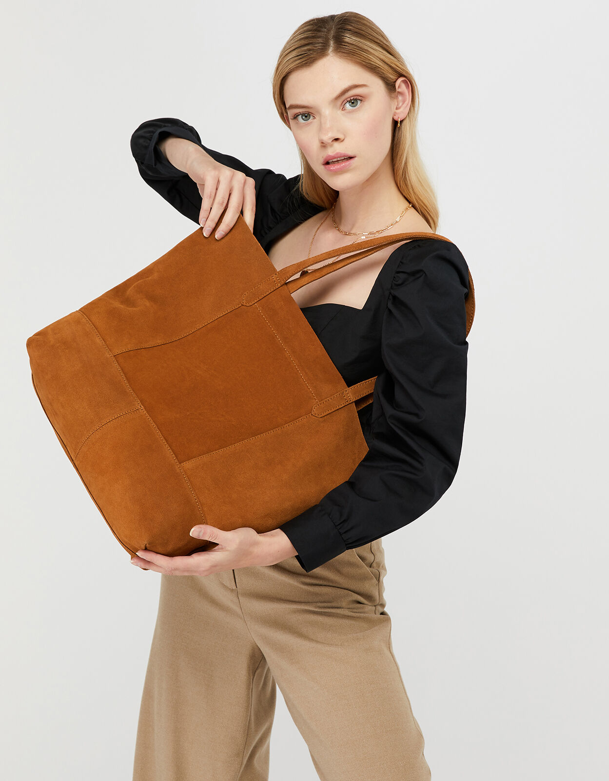 Tan shopper tote top bag