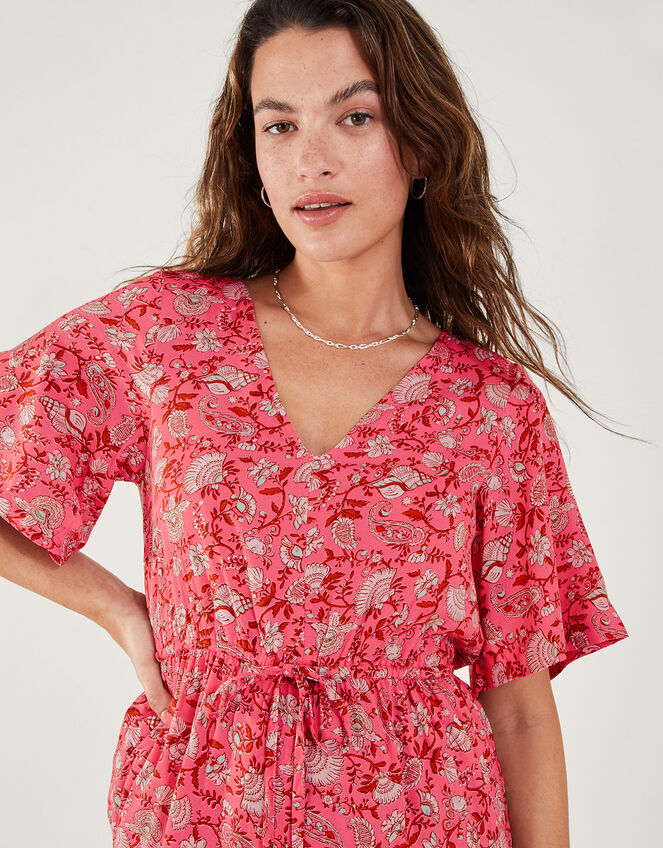 Shell Print Wide Leg Jumpsuit , Orange (CORAL), large