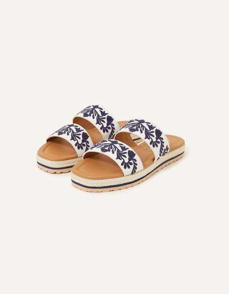Embroidered Two Strap Sandals, Natural (NATURAL), large