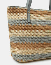Stripe Raffia Shoulder Bag, , large