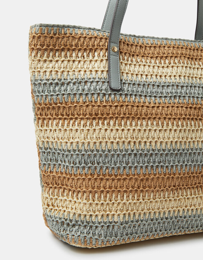 Stripe Raffia Shoulder Bag, , large