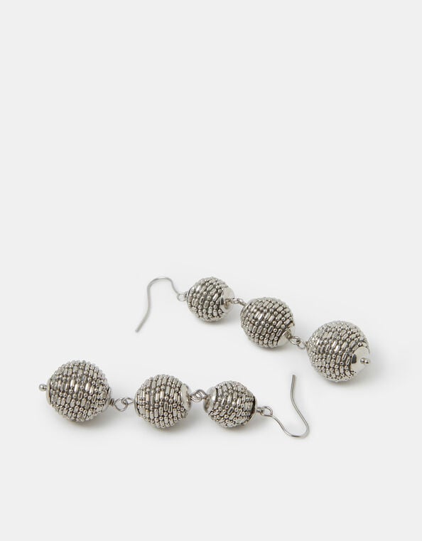Triple Beaded Orb Drop Earrings, , large