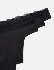 Lazer Cut Thongs Set of Three, Black (BLACK), large