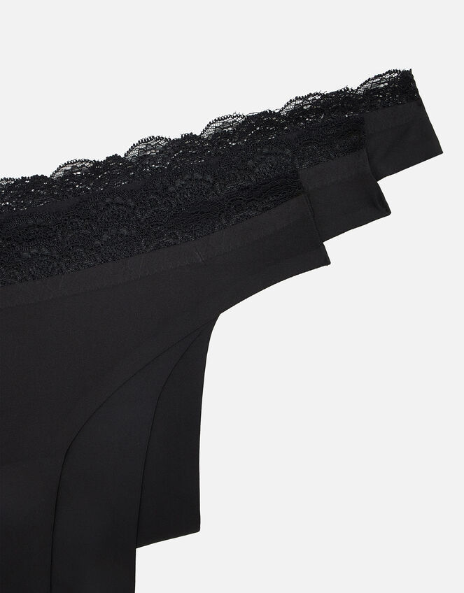 Lazer Cut Thongs Set of Three, Black (BLACK), large