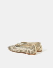 Woven Leather Ballet Flats, Gold (GOLD), large