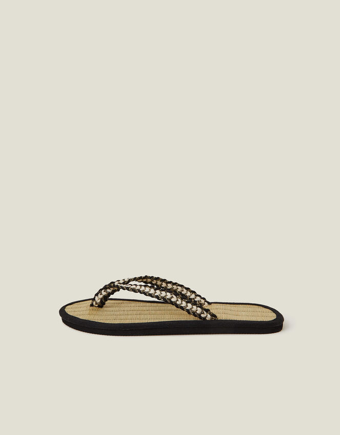 Braided Seagrass Flip Flops, Black (BLACK), large