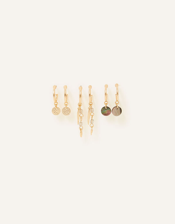 Pearlised Huggie Hoops Set of Three, , large