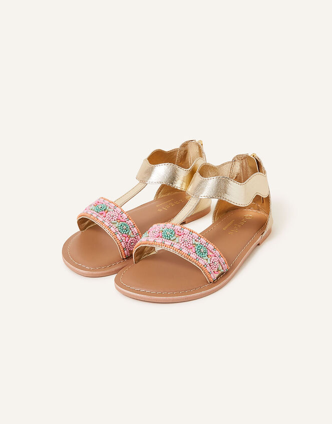 Girls Beaded Sandals, Multi (BRIGHTS-MULTI), large