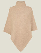 High Neck Rib Knit Poncho, , large