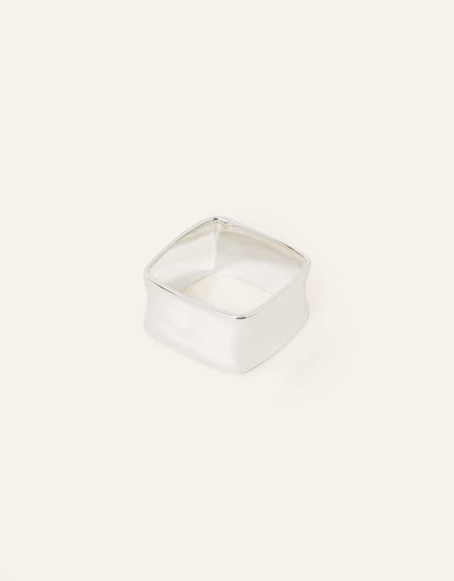 Sterling Silver-Plated Square Ring, Silver (ST SILVER), large