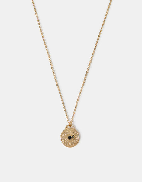 Evil Eye Coin Pendant Necklace, , large