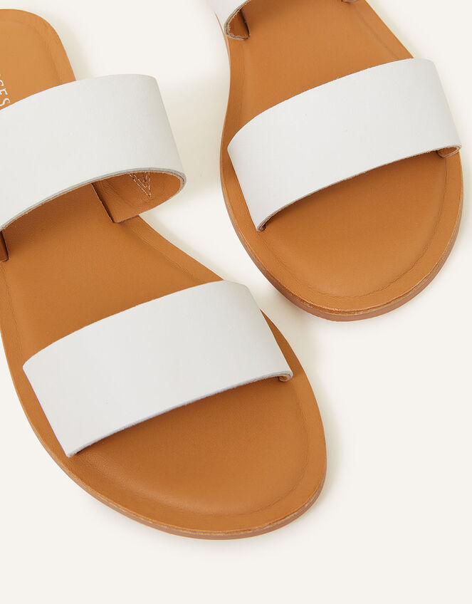 Leather Double Strap Sliders, White (WHITE), large