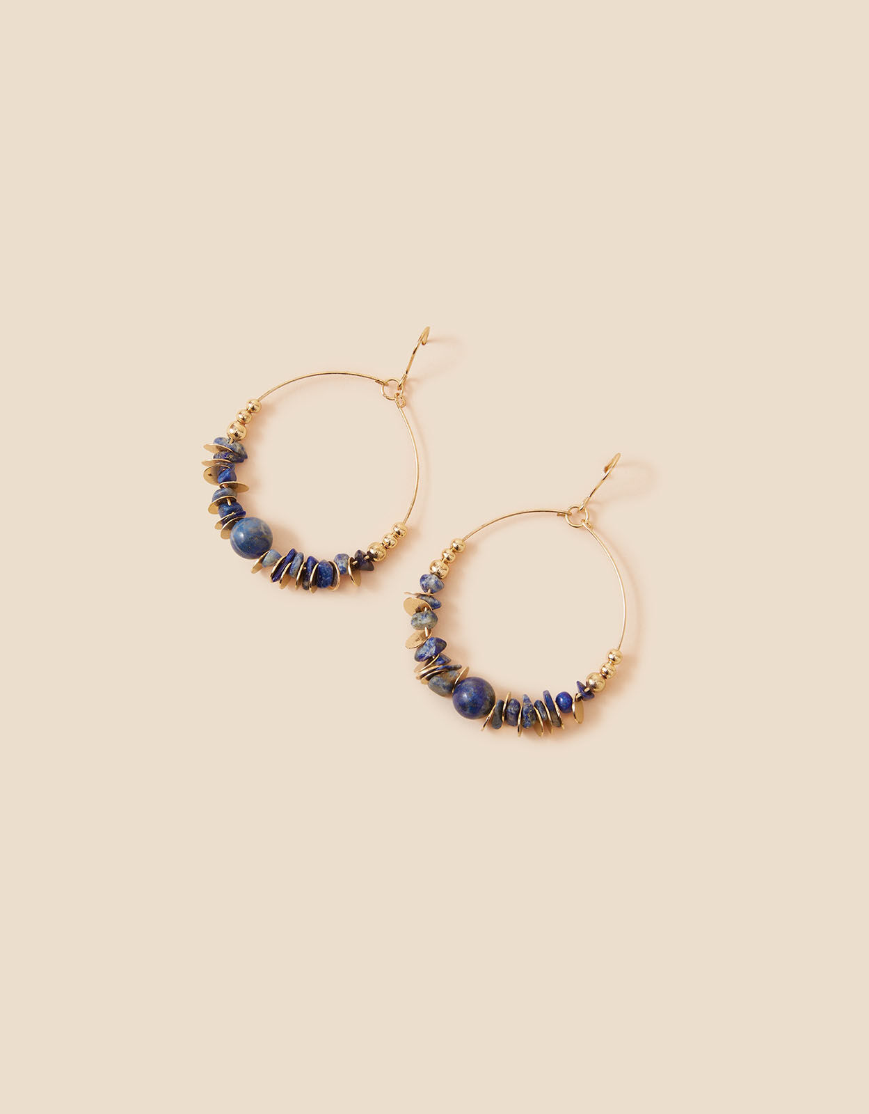 Raw Stone Large Beaded Hoop Earrings