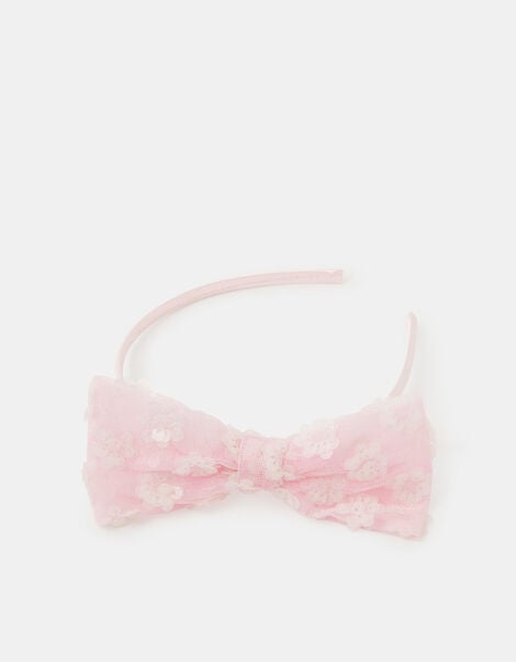 Girls Sequin Bow Mesh Headband, , large