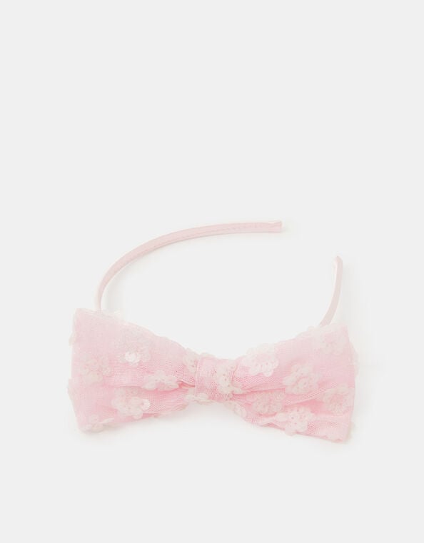 Girls Sequin Bow Mesh Headband, , large