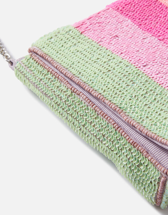 Stripe Sequin Clutch Bag, , large