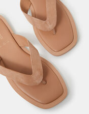 Suede Toe Thong Sandals, Tan (TAN), large