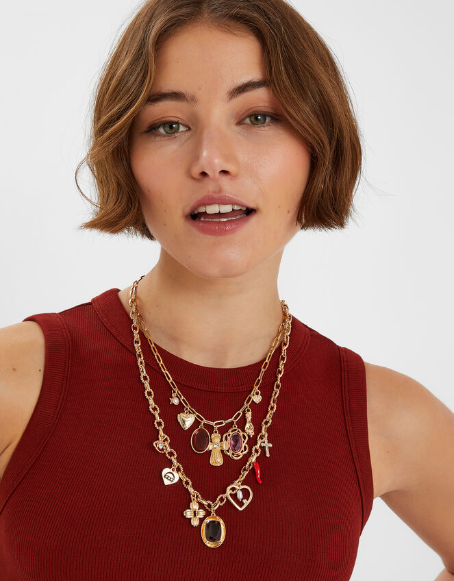 Baroque Charm Layered Necklace Gold, , large