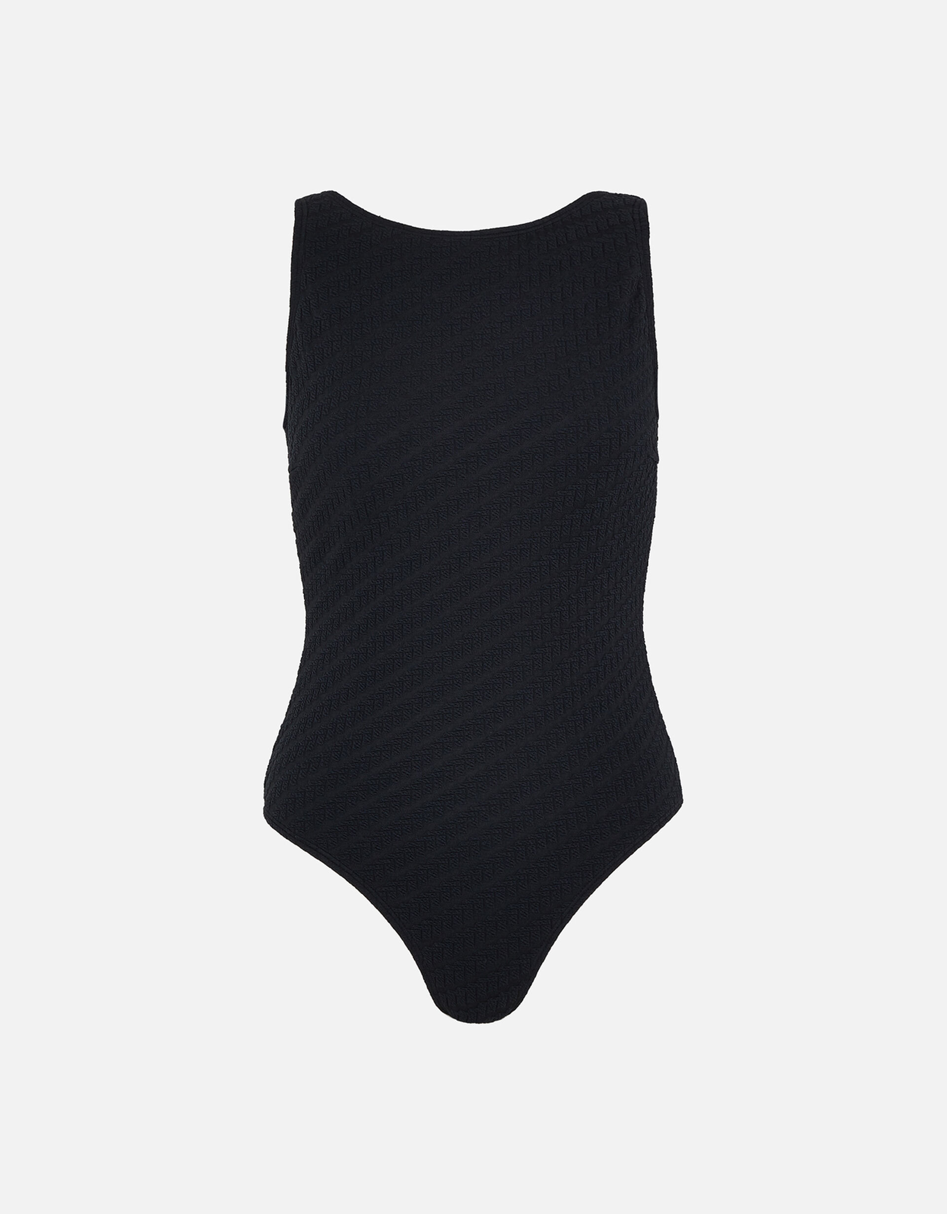 High Neck Textured Swimsuit, Black (BLACK), large