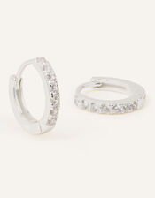 Sterling Silver Pave Mini Huggie Hoops, , large