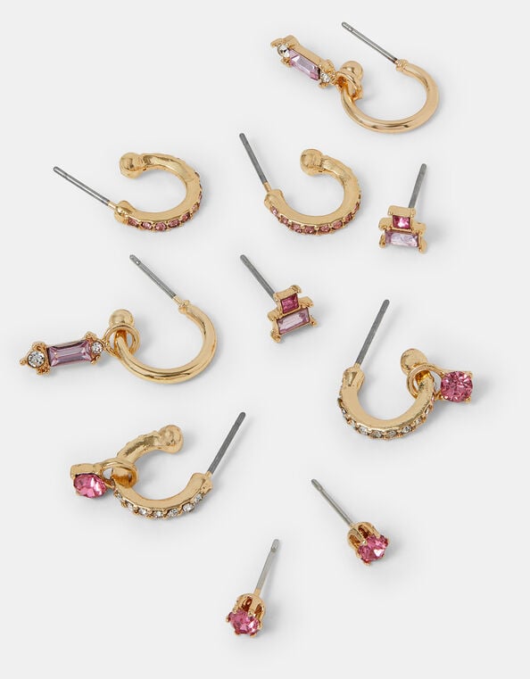 5-Pack Gem Diamante Stud & Hoop Earrings, , large