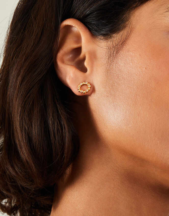 14ct Gold-Plated Flower Circle Stud Earrings, , large