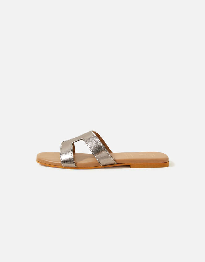 Contrast Stitch Leather Sandals , Metallic (METALLICS), large