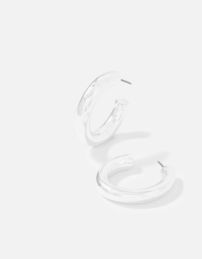 Reconnected Chunky Tube Hoops, Silver (SILVER), large