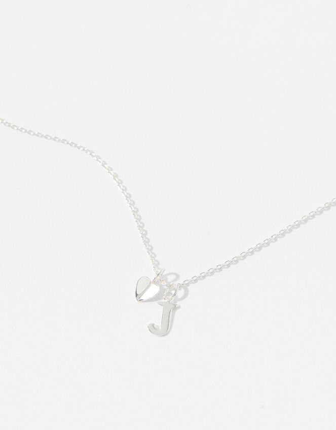 Sterling Silver Heart Initial Necklace - J, , large